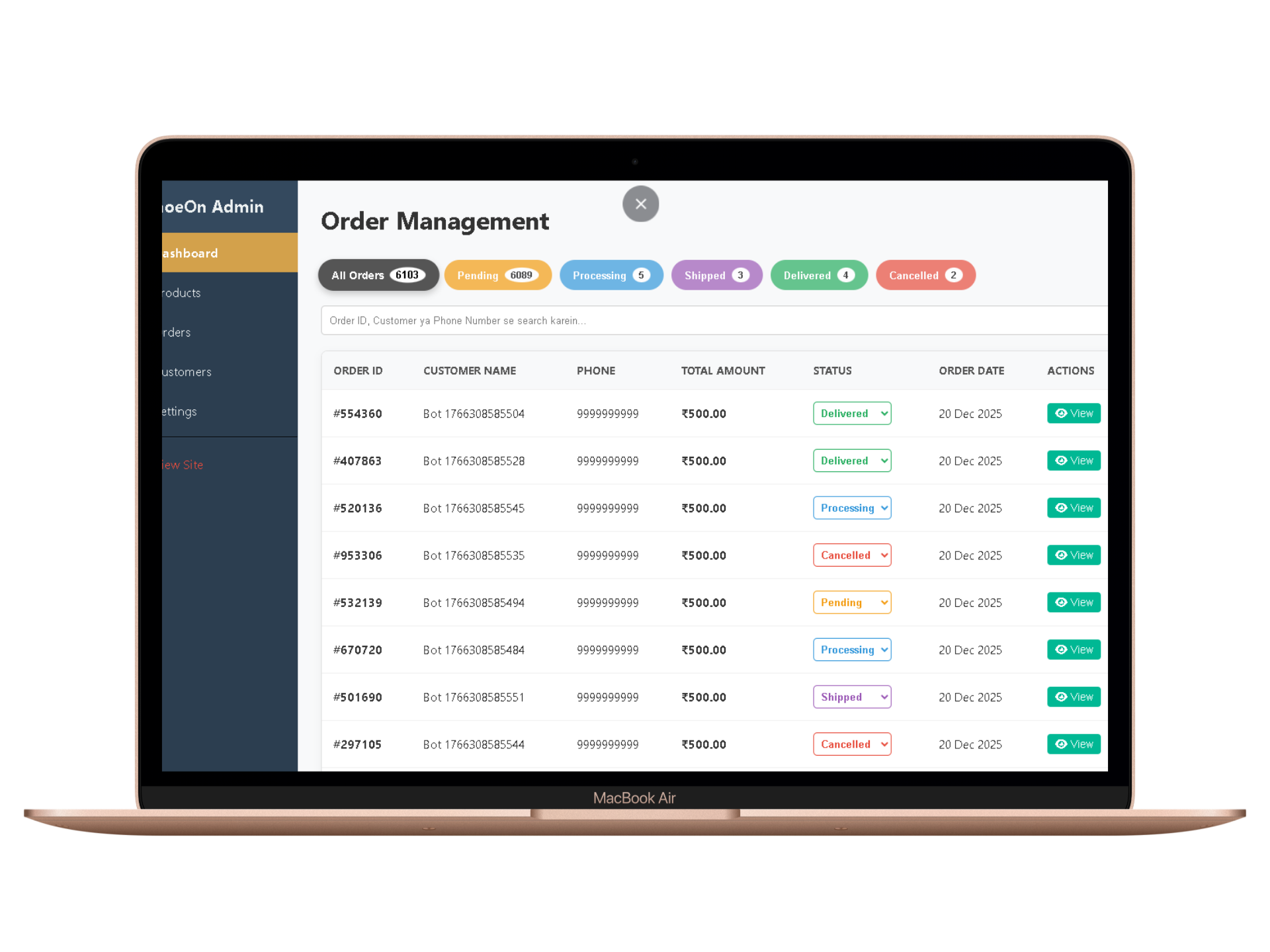 ShoeOn Dashboard Screenshot